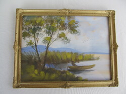 Old Landscape Painting in Blondel Frame with Glass Cover