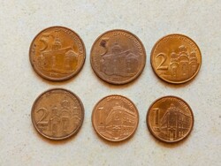 Szerbia 6 db Különböző Érme 1 2 5 Dínár 2005-2016