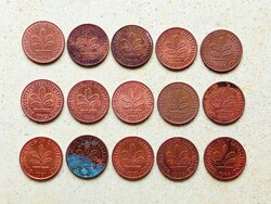 Németország NSZK 15 db Különböző Érme 2 Pfennig 1976-1996