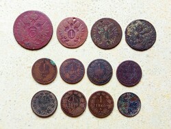 I. Ferenc Ferenc József 12 db Különböző Érme 1/4 1 3 Krajcár Keruzers 1800-1889