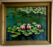 Calmly Swaying - Framed Acrylic Painting - 31 x 37.5 cm - Water Lily