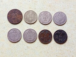 Hungarian Forint - Ferenc József 8 different coins 2 10 20 Heller Fillér 1893-1916