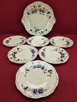 Hollóházi Bluebell Pattern Creamware Dessert Set