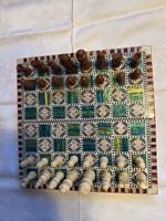Eastern Large Mother-of-Pearl, Shell Inlay Wooden Chess Set with Carved Wooden Pieces