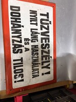 Retró zománctábla – Tűzveszély! Nyílt láng használata és a dohányzás tilos!