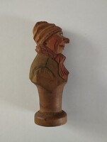 Old Figurative Carved Painted Wooden Bottle Stopper