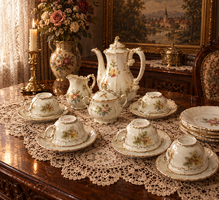 6 szemelyes Zsolnay sárga rózsás (tollazott) porcelán  kávéskészlet. : Zsolnay