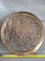 Ókori lakoma és mulatság, öntött réz tál, 25 cm, 2100 gr