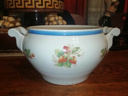 Strawberry patterned Antique porcelain soup bowl marked, numbered but unreadable, hundreds of auctions and promotions