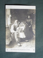 Képeslap,René-Louis Chrétien grafika,művészet,Látogatás a nagyapánál,kislány,1909-