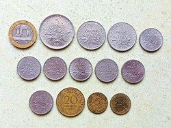 Franciaország 14 db Különböző Érme 5 20 Centimes 1/2 1 5 10 Frank Francs 1960-1989