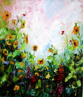 Little summer with sunflowers II- akril painting - Egy kis nyár napraforgókkal Il- akril festmény