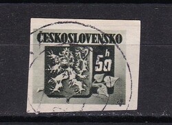 1945 Csehszlovákia 50h Postatiszta Vágott Bélyeg Címer