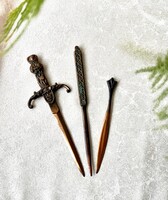 Antique Patinated Copper Letter Opener Set (Knife, Geometric Pattern) 3 pcs