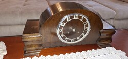 Antique Wooden Fireplace Clock, Furniture Clock with Factory Winding Key – For Restoration / Parts