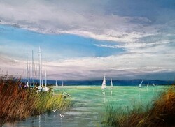 Pósa Ede - Balatoni vitorlások 34 x 48 cm pasztell, papír