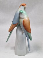 Hollóházi kézzel festett papagáj pár porcelán figura hibátlan állapotban 17,5 cm magas