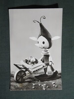 Képeslap,Bródy Vera és Foky Ottó,bábfigura,Mazsola és Tádé,Manócska,ünnepi,húsvét,1966-