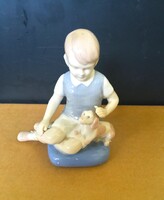 Hibátlan Gräfenthal porcelán figura - Kisfiú kutyával (Carl Schneider)