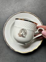 Elegáns hófehér arany szegélyű Hollóházi Douwe Egberts kávés csésze szett