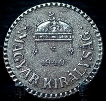 Magyarország 2 fillér, 1940 Acél /szürke színű/ Gyöngyös karima F02I8VV
