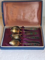 6 pcs Soviet gold-plated silver compartment enamel spoon set (875 silver, Leningrad, original box)