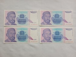 Papírpénz 044 - Jugoslavija 50 000 dinara 4db egyben 1993
