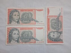 Papírpénz 041 - Jugoslavija 50 000 000 dinara 3db egyben 1993