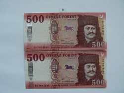 2 pcs Serial Numbered Rákóczi 500 Forint 2018 UNC banknotes