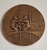 Bela Pataky: 10 Years of Yugoslav-Hungarian Border Oil Mining Bronze Plaquette in Gift Box