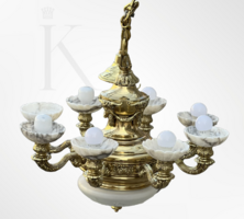 8-arm Restored Antique Copper Chandelier with Marble Plates