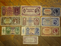 10 DB. VEGYES KÜLÖNFÉLE PENGŐ BANKJEGY PAPÍRPÉNZ BANKÓ 1930 - 1946
