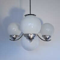 Art Deco - Streamline - Bauhaus 3-arm, 4-bulb Nickel-plated Chandelier Restored - Lampart