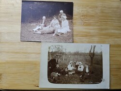 2 db fotó egyben, kirándulók, egyik hátlapján kiránulók neve, a férfiak katonaruhában, kb.1920-30 év