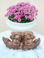 Hollóházi, antique South Tyrol carved wood angel head pair