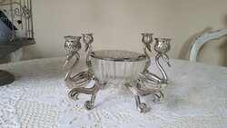 Silver-plated Swan Figurine Candle Holder with Glass Flower Arranger