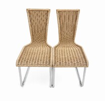 Hollóházi Szász Endre – Exclusive rattan design chair pair with chrome frame | 2 pcs