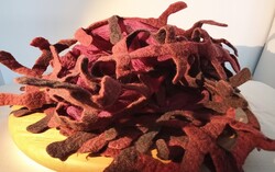 Artisan Felted Silk Scarf, 47x185 cm, Tiled-Red Color