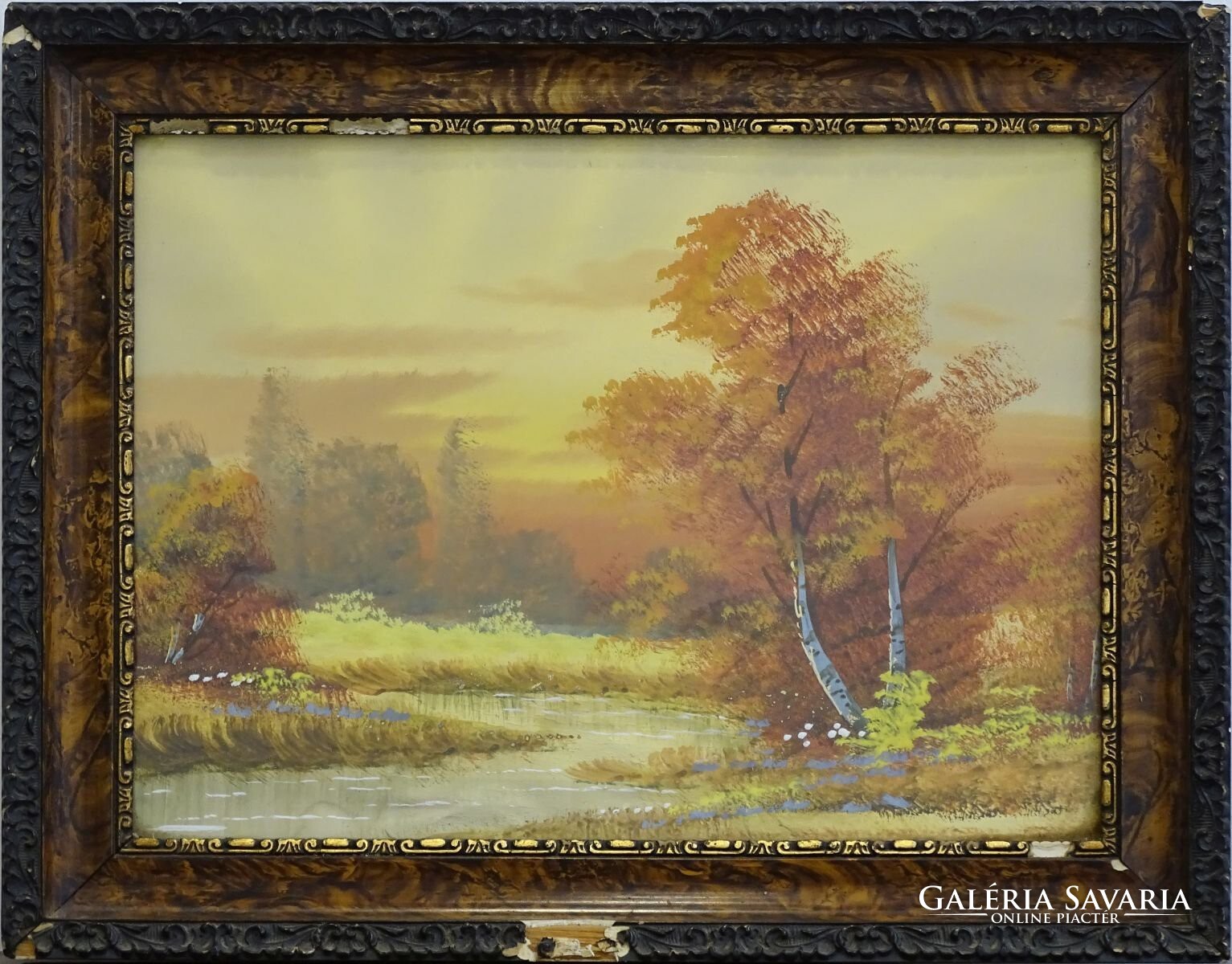 0G674 Keretezett akvarell őszi tájkép patakpart - Paintings | Galeria ...