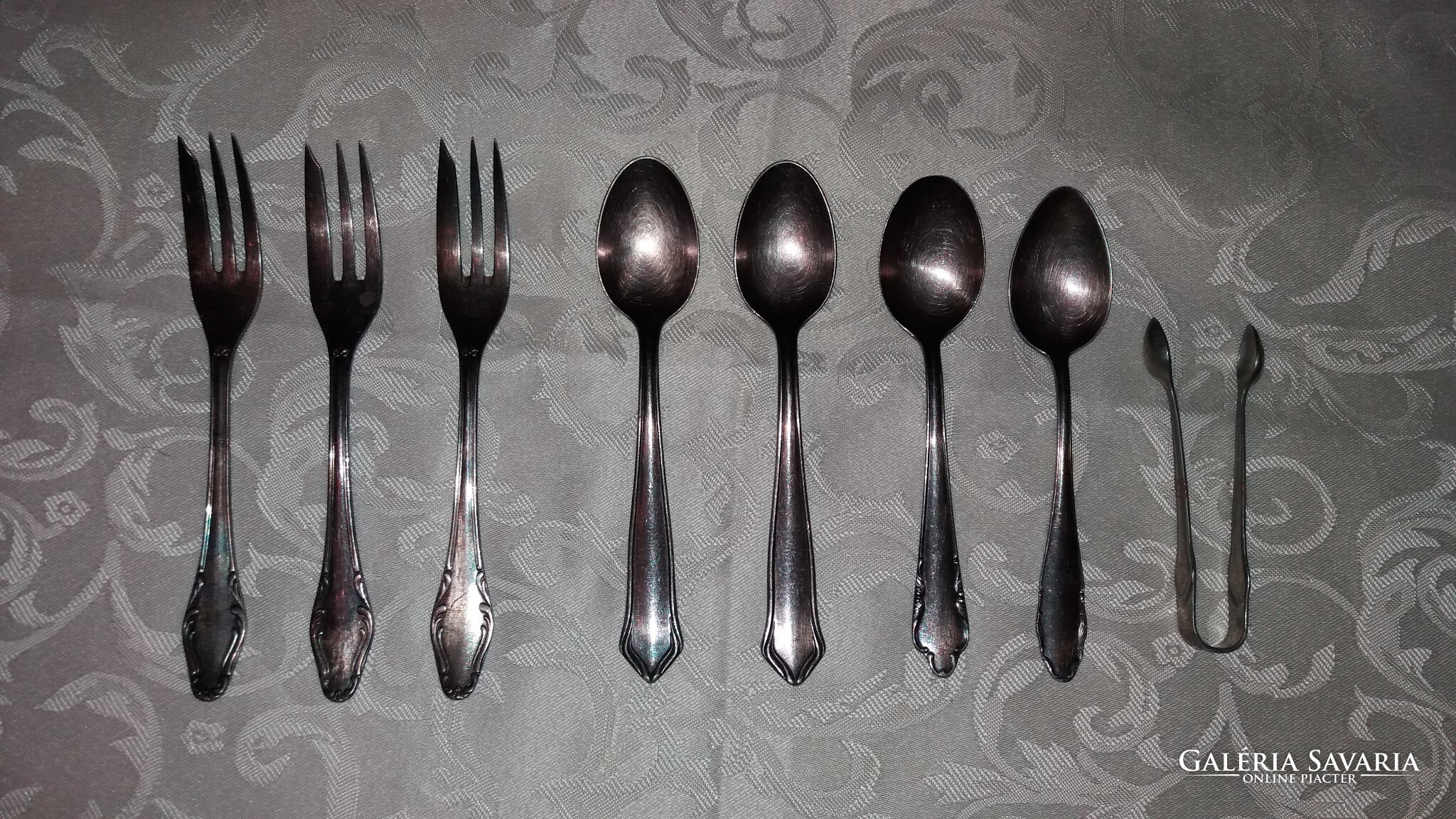 Antique silver plated Fork, Spoon alpaca sugar tongs