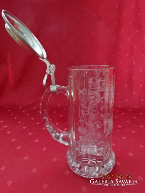 Glass Beer Mug With Tin Lid Half Liter Height 22 Cm He Has Glass Galeria Savaria Online