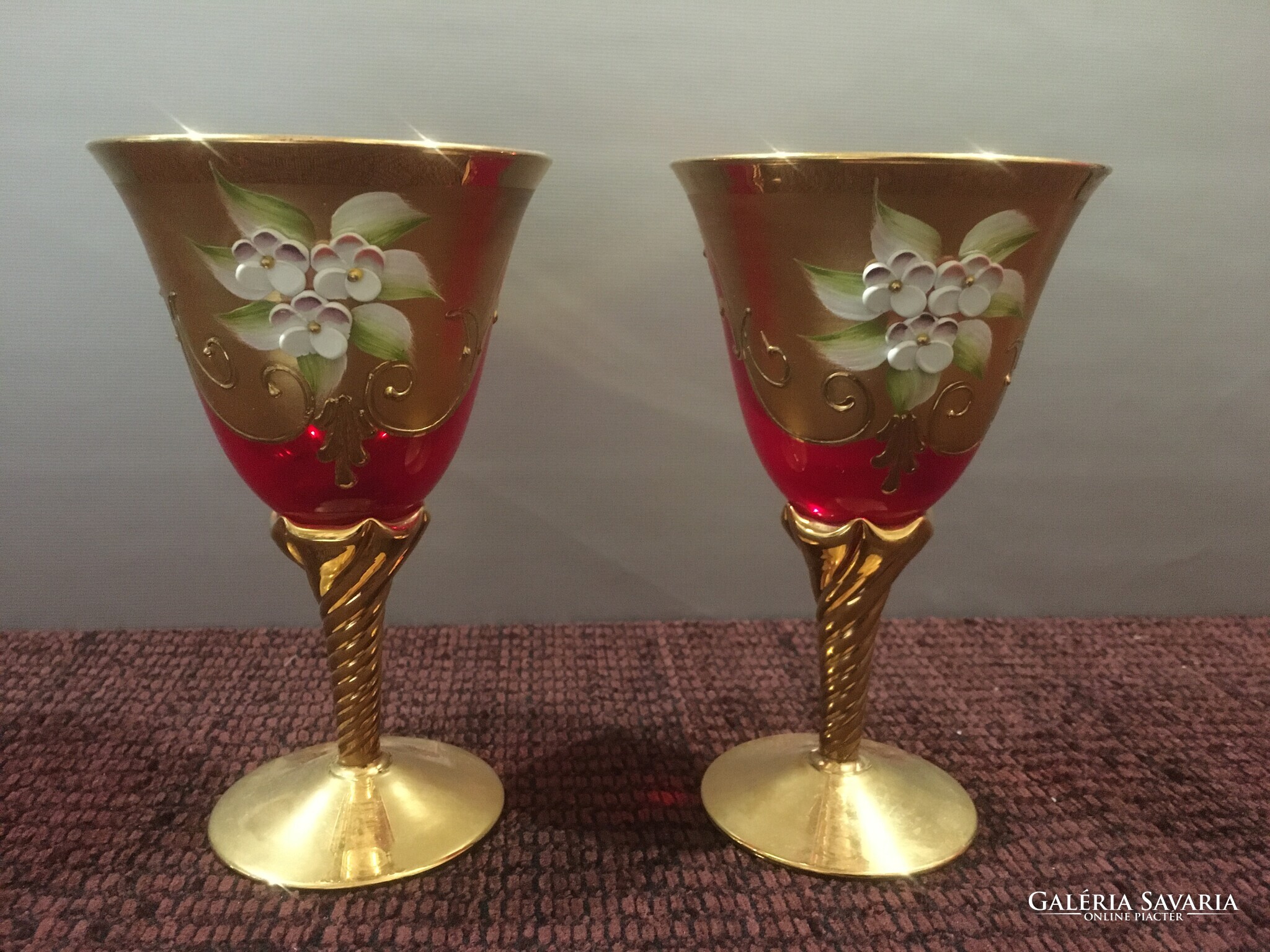 GlassOfVenice Set of Two Murano Glass Wine Glasses 24K Gold Leaf - Purple 