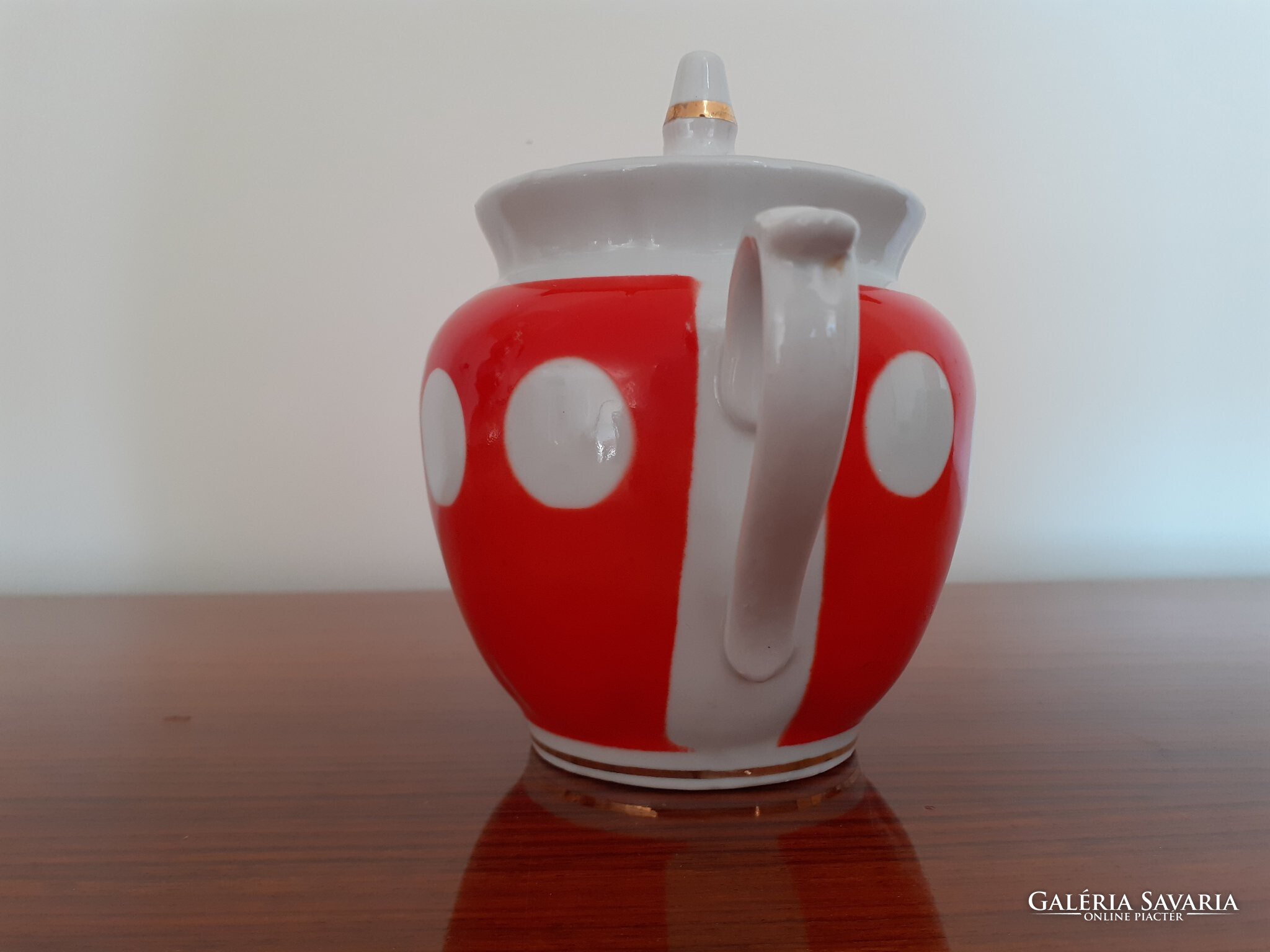 Retro régi porcelán kávés kanna pöttyös piros kiöntő mid century Porcelán Galéria Savaria