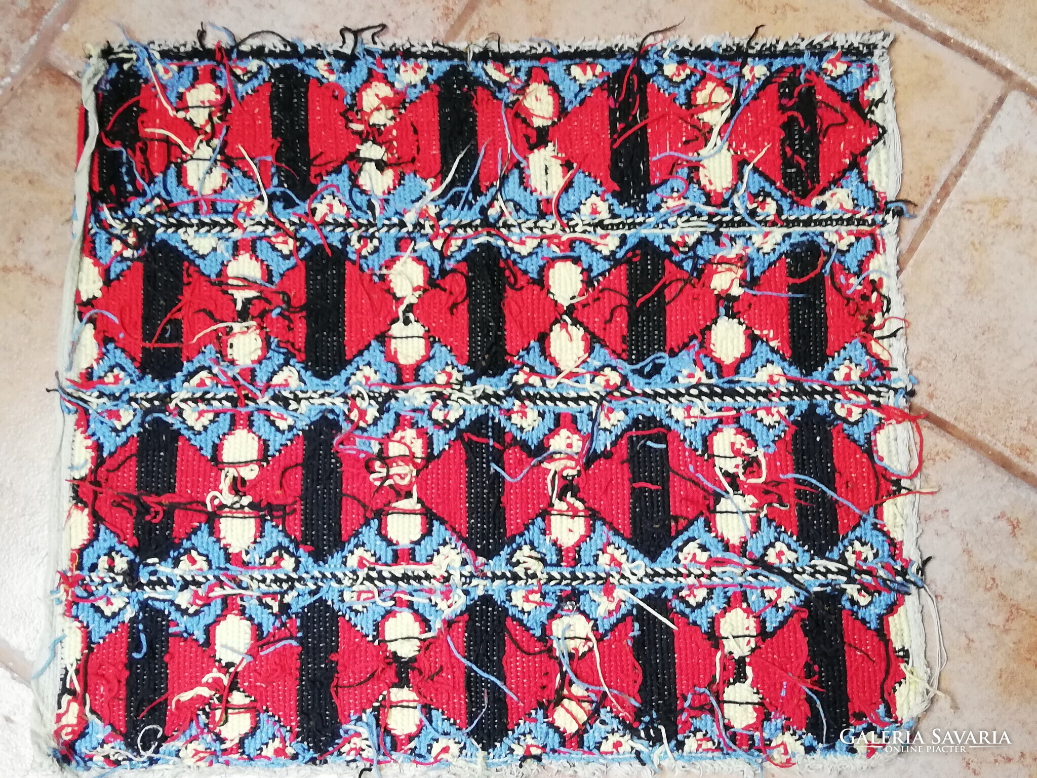 Cross-stitched retro decorative pillow front with geometric pattern ...