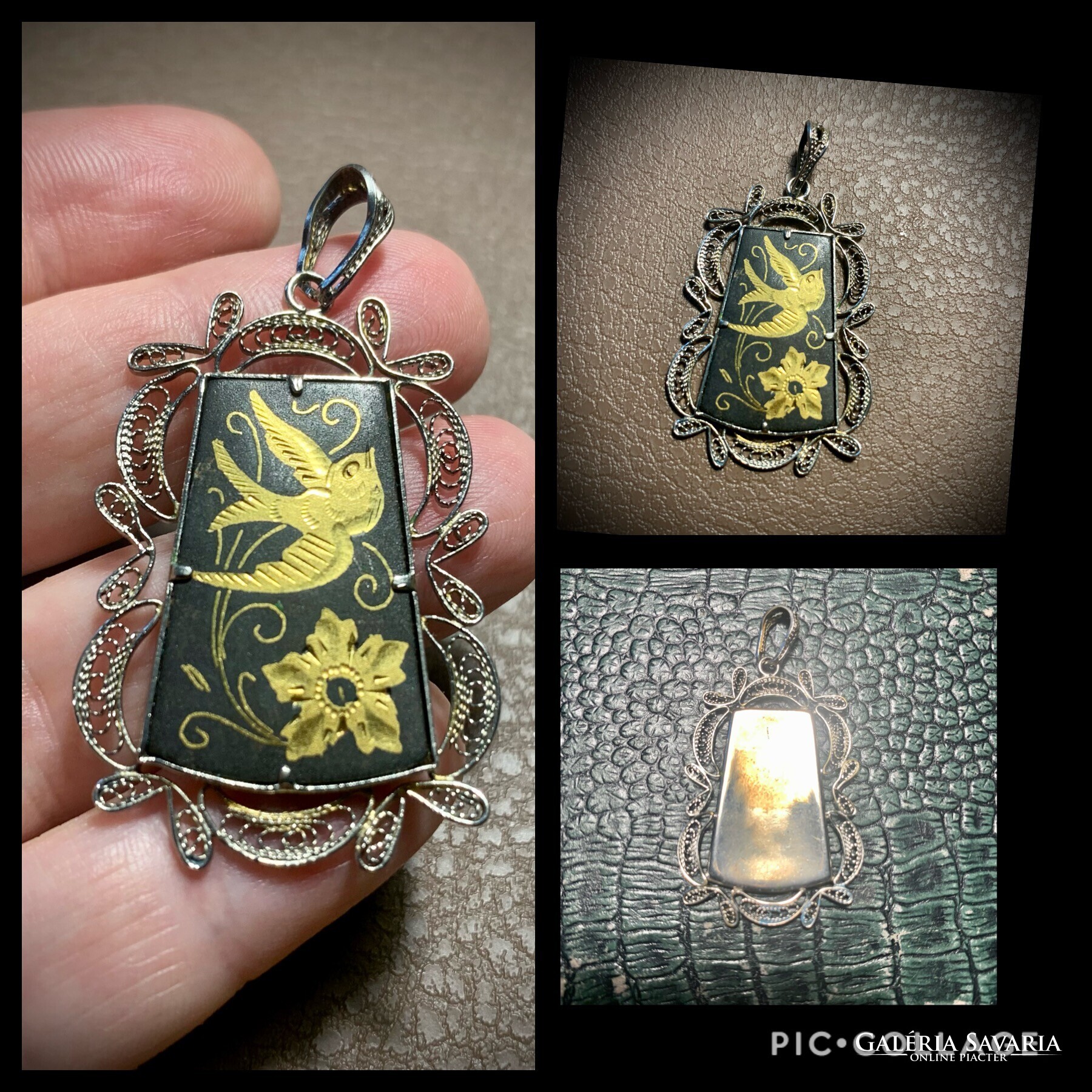 24K gold plated damascene pendant vintage damascene necklace pendant Toledo Spanish jewelry Jewelry Galeria Savaria online marketplace Buy or sell on a reliable quality online platform
