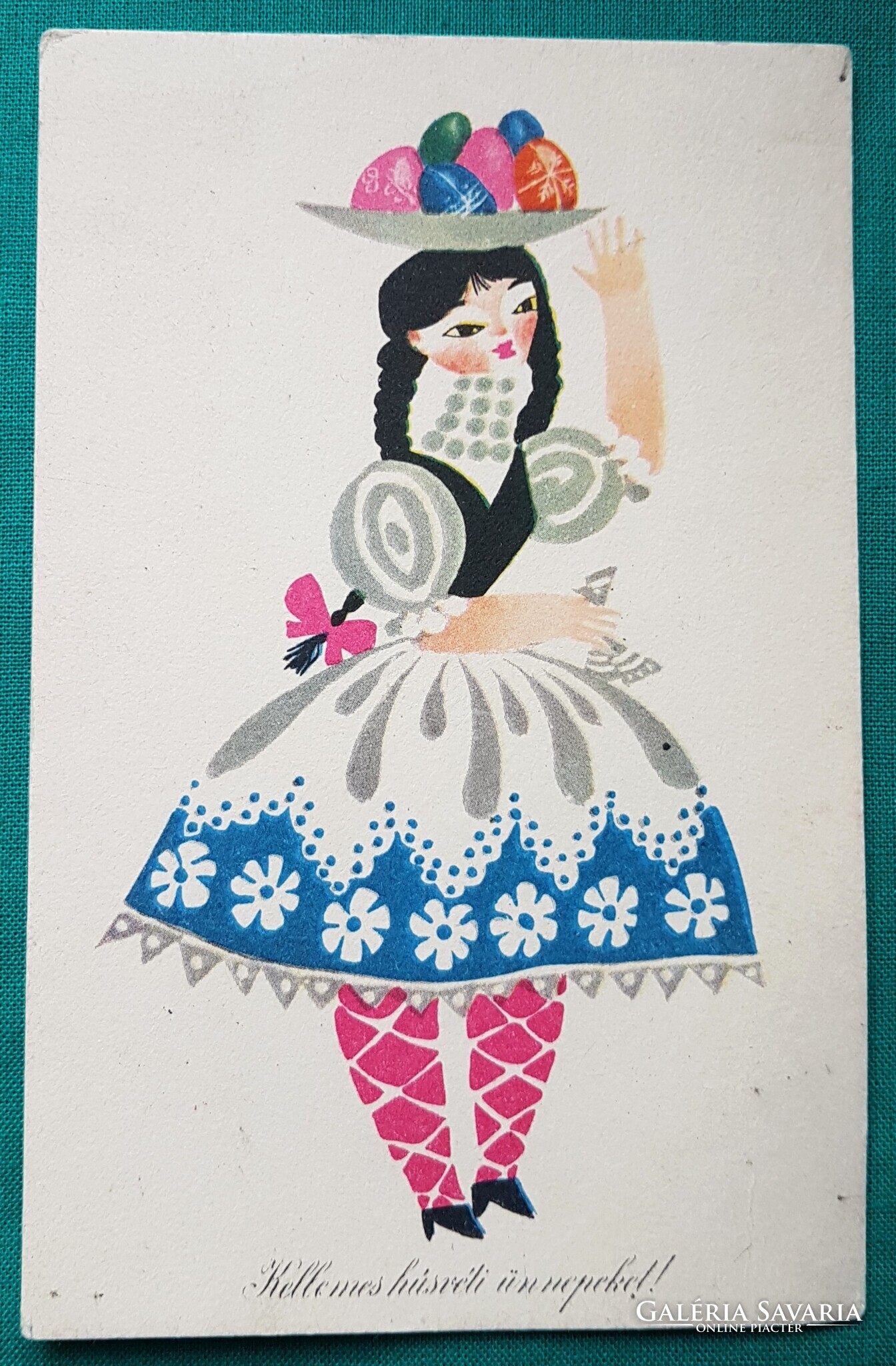 Húsvéti, üdvözlő képeslap, rajz: Kecskeméty Károly, 50 Filléres lap ...