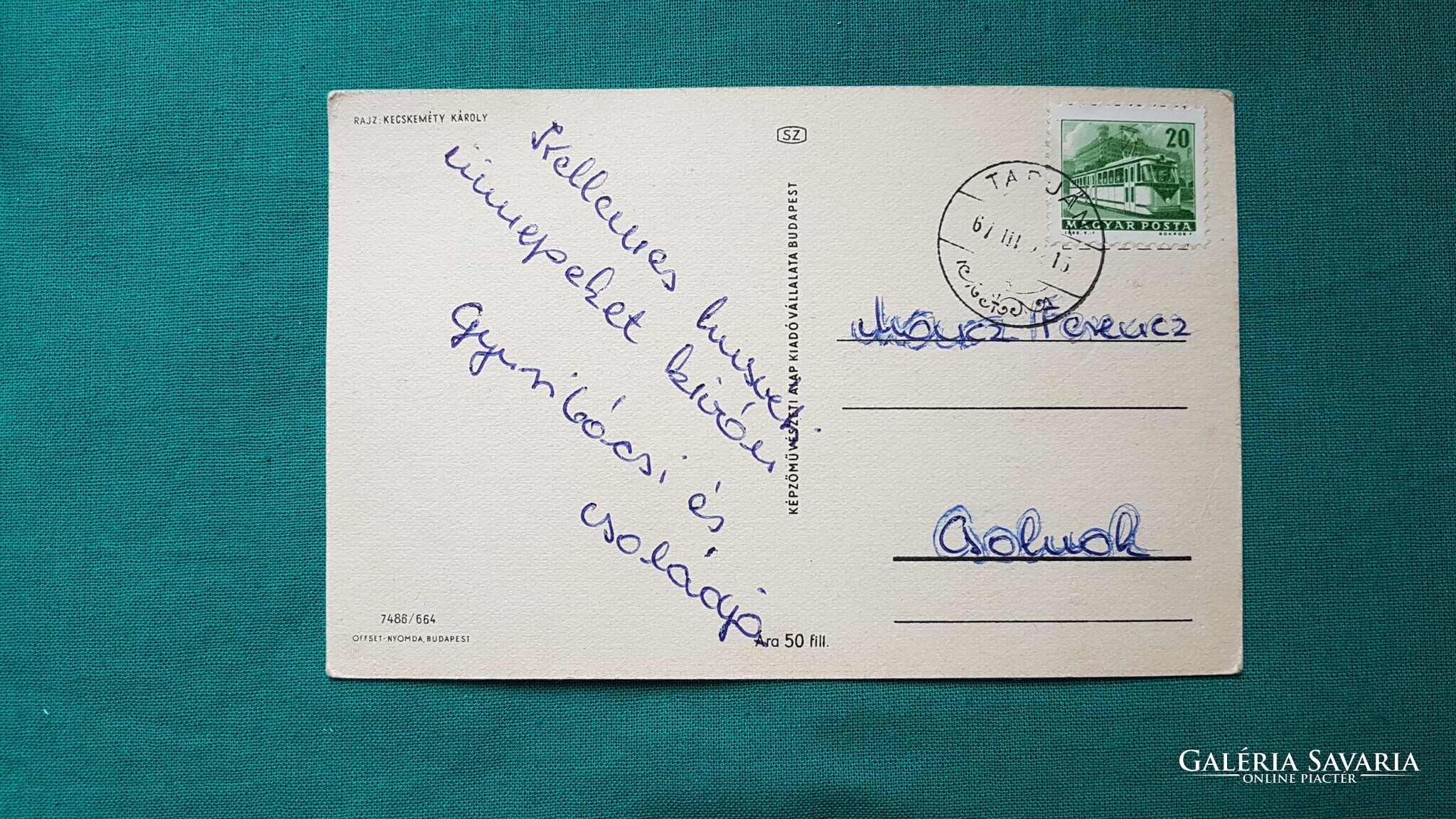 Húsvéti, üdvözlő képeslap, rajz: Kecskeméty Károly, 50 Filléres lap ...