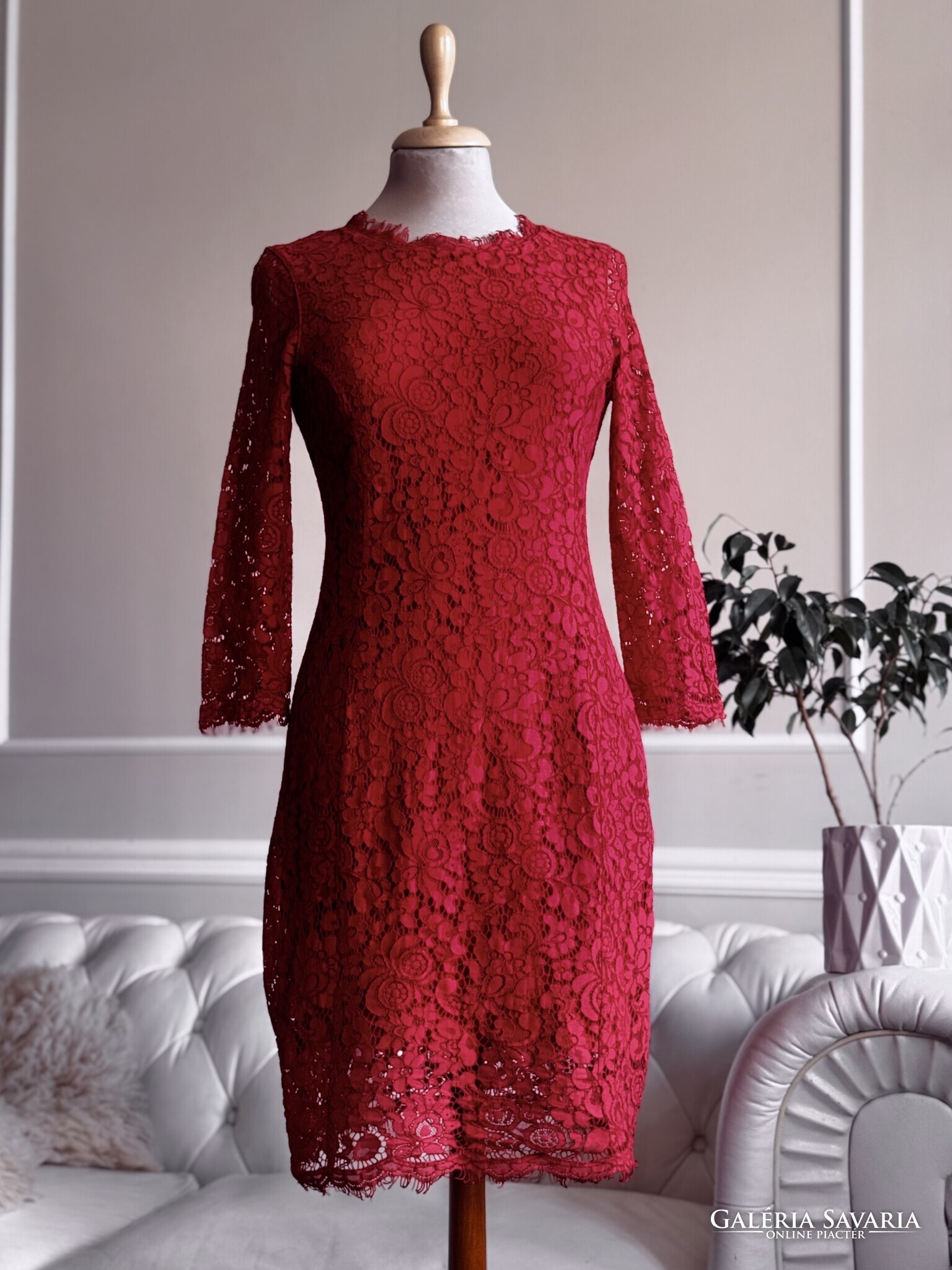 h&m red lace dress Women's Red Ribbed Lace-Up Dress
