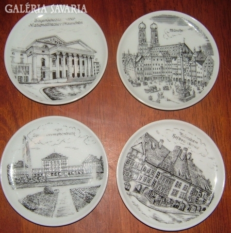 4 porcelain decorative plates with cityscapes