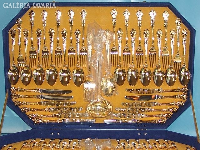 Rare! Dream beautiful pattern 24 carat color gilded cutlery 104pcs + fish baroque! Goldsmith handjob!